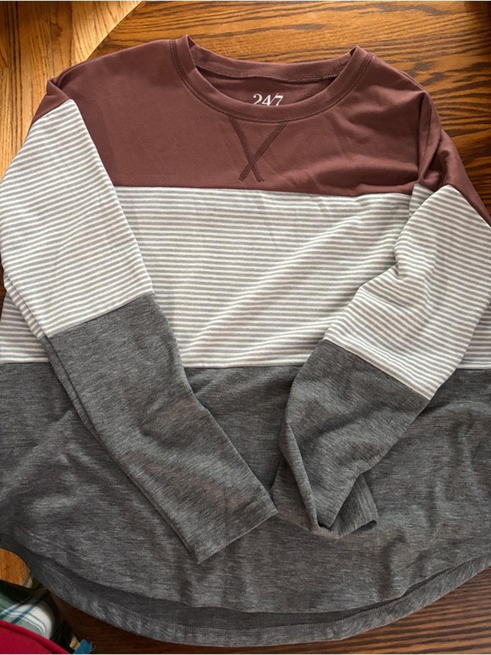 247 Colorblock Striped Long Sleeve Top - Maroon, Gray, and Cream
